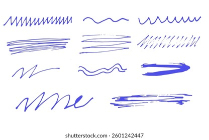 Abstract cartoon set blue lines waves, hand drawn strokes 
Vector hand drawn lines