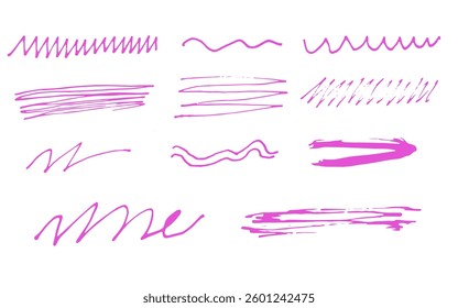 Abstract cartoon set pink lines waves, hand drawn strokes 
Vector hand drawn lines