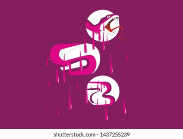 abstract cartoon snake with drops of paint