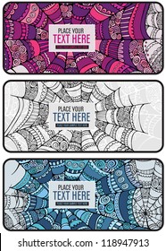 Abstract cartoon spider web background set