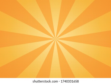 Patrón de media tonalidad del estilo de las caricaturas abstractas. Fondo cómico. Fondo con círculos, puntos y una pequeña escala. Elemento de diseño para banners web, fondos de pantalla, tarjetas, carteles, sitios web. Color naranja