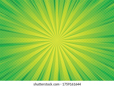 Abstract cartoon style halftone zoom pattern. Comic background. Dotted backdrop with circles, dots, point small scale. Design element for web banners, wallpapers, cards, posters, sites. Green color