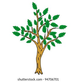 abstract cartoon tree with green leaves