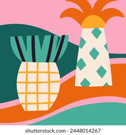 Abstract Cartoon Tropical Landscape Vector Illustration