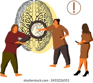 Abstract Cartoon Vector Figures - Neuroscience Brain Research on the Brain - Neuromarketing - Psychology and Medicine - Diagnosis and Therapy