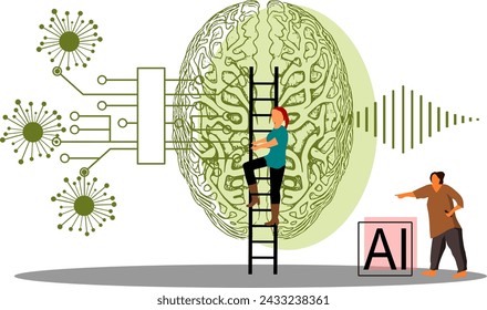 Abstract Cartoon Vector Figures - Neuroscience Brain Research on the Brain - Neuromarketing - Psychology and Medicine - AI Artificial Intelligence