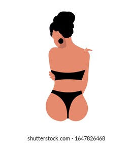Abstract cartoon young girl portrait. Modern woman in sweamwear illustration. Vector character artwork