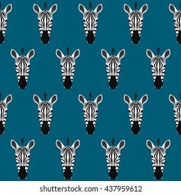 Abstract cartoon zebra portrait seamless pattern background.