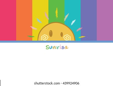 Abstract cartoons rainbow colors background with sun. Abstract design exotic bohemian style. Environment for earth day.    