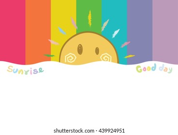 Abstract cartoons rainbow colors background with sun. Design exotic bohemian style. Environment for earth day.  