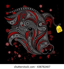 Abstract carved pig stamp. Stop the killing of animals in slaughterhouses