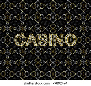 Abstract casino background with golden letters and diamonds