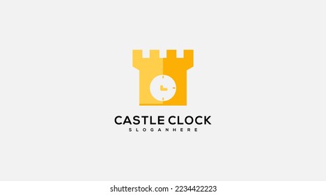 Abstract Castle Clock Logo design Icon
