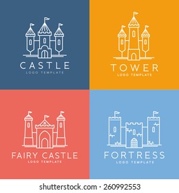 Abstract Castle Line Style or Outlined Vector Logo Template Set