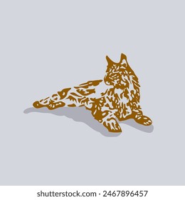 abstract cat artwork dark gold on blue argent