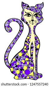 Abstract cat with bright circles and long tail