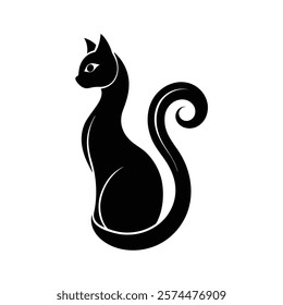 abstract cat with curled tail silhouette