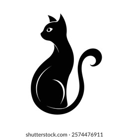 abstract cat with curled tail silhouette