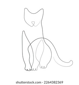 Abstract cat figure attentive pose continues line artwork