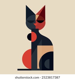 Abstract  Cat graphic cat background. Modern aesthetic background with geometric shapes. Boho-style wall decor. Various forms. For templates, presentations