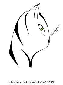abstract cat head silhouette isolated on white background hand drawn vector