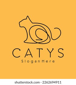 Abstract Cat one line drawing pet logo Vector illustration