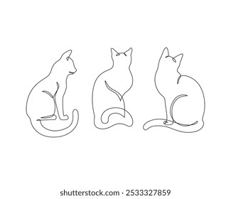 Desenho de esboço de gato abstrato. Uma parte de linha contínua do conjunto de animais de estimação felinos. Ilustração linear minimalista do vetor. Símbolo de forma de contorno de gato.