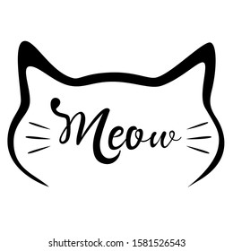 Abstract cat phrases, black and white vector graphics, phrase illustrations of cat ears and cat whiskers, design T-shirts and print lettering. Heart shape,meow