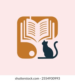 Abstract Cat Reading Book Logo design