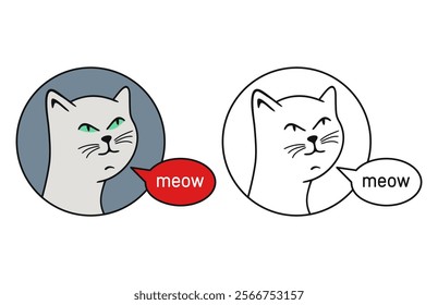 Abstract cat says meow. Two versions on a white background.