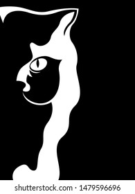 Abstract cat stencil, black vector hand drawing on the white background