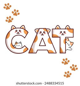 Abstract cat text, brown and white vector graphics, phrase illustrations of cat ears and cat whiskers, design T-shirts and print lettering. Cat claw and heart shape