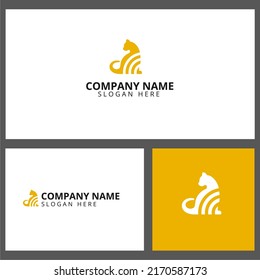 Abstract cat wifi signal logo design