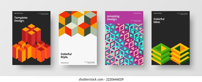 Abstract catalog cover A4 design vector template bundle. Fresh mosaic hexagons annual report illustration collection.