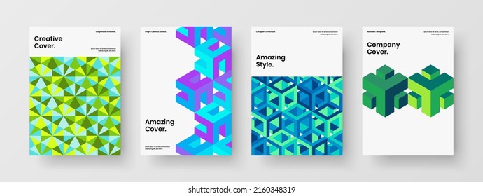 Abstract catalog cover A4 vector design illustration composition. Unique mosaic tiles presentation layout set.