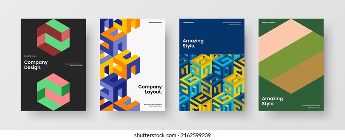 Abstract catalog cover A4 vector design template composition. Bright mosaic tiles leaflet illustration collection.