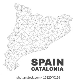 Abstract Catalonia map isolated on a white background. Triangular mesh model in black color of Catalonia map. Polygonal geographic scheme designed for political illustrations.