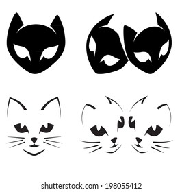 Abstract cats icons on white - set.