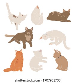 Abstract cats vector set, boho cute animal isolated, adorable cat for print, minimalist graphic elements, vector illustration