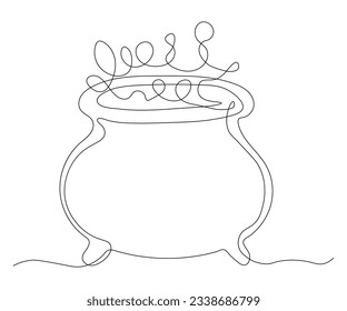 abstract Cauldron with a Witch's Magic Potion for Halloween Continuous One Line Drawing