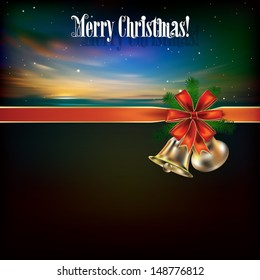 Abstract celebration background with Christmas bells and pine branch