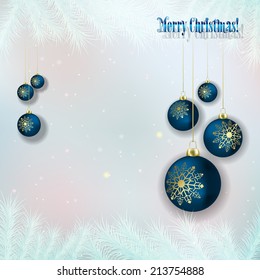 Abstract celebration background with Christmas blue decorations and snowflakes