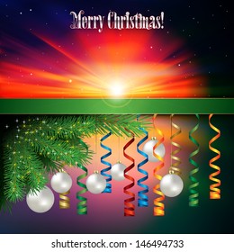 Abstract celebration background with Christmas decorations and pine branch