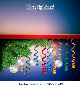 Abstract celebration background with Christmas decorations and red ribbon