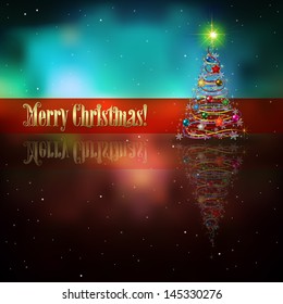 Abstract celebration background with Christmas tree and stars