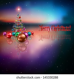 Abstract celebration background with Christmas tree and color decorations