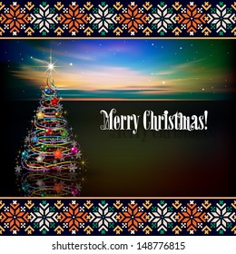 Abstract celebration background with Christmas tree and national ornament