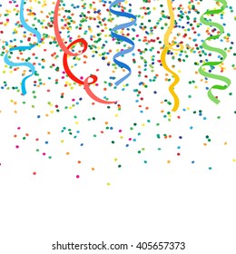 Abstract celebration background with falling confetti and ribbons