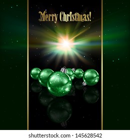 Abstract celebration background with green Christmas decorations and stars