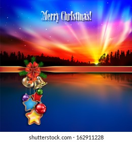 Abstract celebration background with hand bells and Christmas decorations